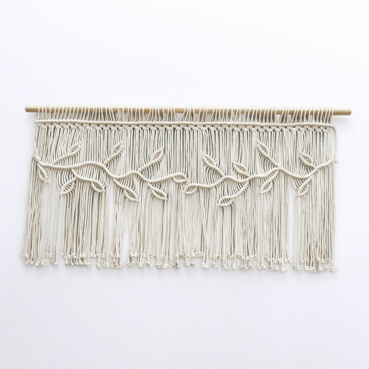 Cotton Woven Curtain with Rod Leaf Pattern Macrame Curtain Fringe Macrame Panel Decorative for Doorway