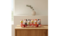 6 Pieces Hand-Painted Cat Statue with Fishing Rod Cute Wooden Cat Figurine Charming Desktop Decoration Compact for Nursery