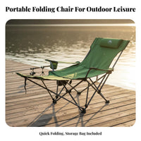 Foldable Design Portable Reclining Lounger Headrest Included Reclining Camping Chair Cup Holder Adjustable Folding Lounger Side Storage Pocket for Shut Ice Workers, Beachgoers, Fishing, Picnics, Garden, Backyard