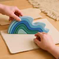 Wooden Wave Stacking Block Layered Child-Led Educational Stacking Toy Rounded Edges Learning Plaything