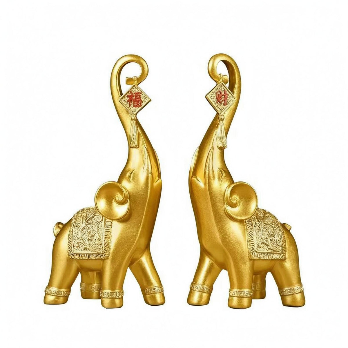 Gold Elephant Figurines Textured Elephant Ornaments Set