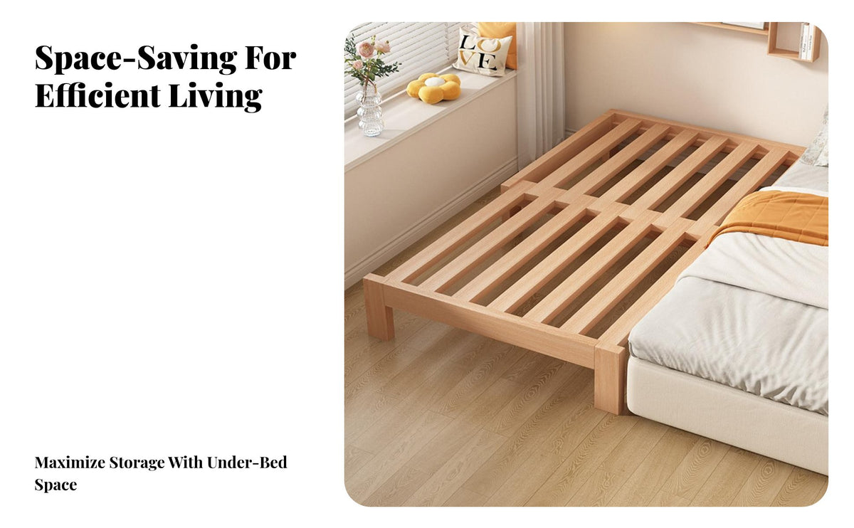 expandableable Slatted Bed Frame Space-Saving transformable Daybed Frame Pull-extendable Mechanism Bedroom Furniture for Hosts, Students, Small Spaces, Living Room