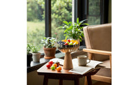 Fruit Bowl with Pedestal Base Stainless Steel Fruit Bowl with Wooden Base Reflective for Kitchen Counter