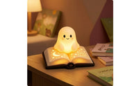Ghost Lamp with Book Base Cute Ghost Night Light Spooky for Bedside Table, Kids