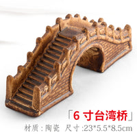 Aquarium Mountain Ornament with Bamboo Bridge for Fish Tank Landscaping