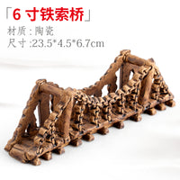 Aquarium Mountain Ornament with Bamboo Bridge for Fish Tank Landscaping