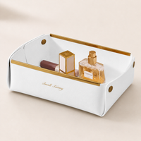 Faux Leather Storage Tray, Foldable Sundries Organizer Tray, Luxury Printed Bedroom Vanity Tray, Multifunctional Desk Storage for Cosmetics & Snacks