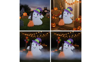 Illuminated Inflatable Ghost Yard Ghost with Witch Hat Cute Outdoor Decoration Built-in LED