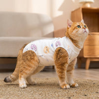 Cat Recovery Suit for Post Surgery, Cartoon Round Neck Cat Spay and Neuter Recovery Suit, Breathable Anti Licking Fasteners Bodysuit