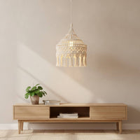 Boho Lampshade with Tassels Handmade Macrame Lampshade Cotton Macrame Light Cover Bohemian Hanging Lamp Shade Textured