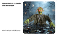 Halloween Zombie Stake Red Glowing Eyes Green-Faced Zombie Figure Holiday Decor Hair