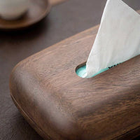 Tissue Box for Home Office and Living Room, Black Walnut Wood Tissue Holder with Hinged Lid, Solid Wood Facial Dispenser, Rectangular Design