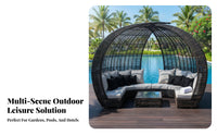 Round adaptable Daybed Weather-Resistant Round Overhead Cover Bed Woven & look Outdoor Furniture for Hotel Managers, Homeowners, waterside, Backyard, Balcony
