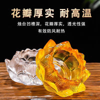 Glass Oil Lamp Base with Lotus Design for Offerings