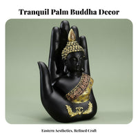New Chinese Design Palm Buddha Ornament Gold Accents Hand Holding Buddha Sculpture Spiritual Decor for Meditation Enthusiasts, Desktop