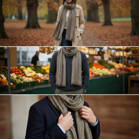 2025 New Japanese Style Waffle Knit Scarf for Women, Luxury Black and Gray Shawl