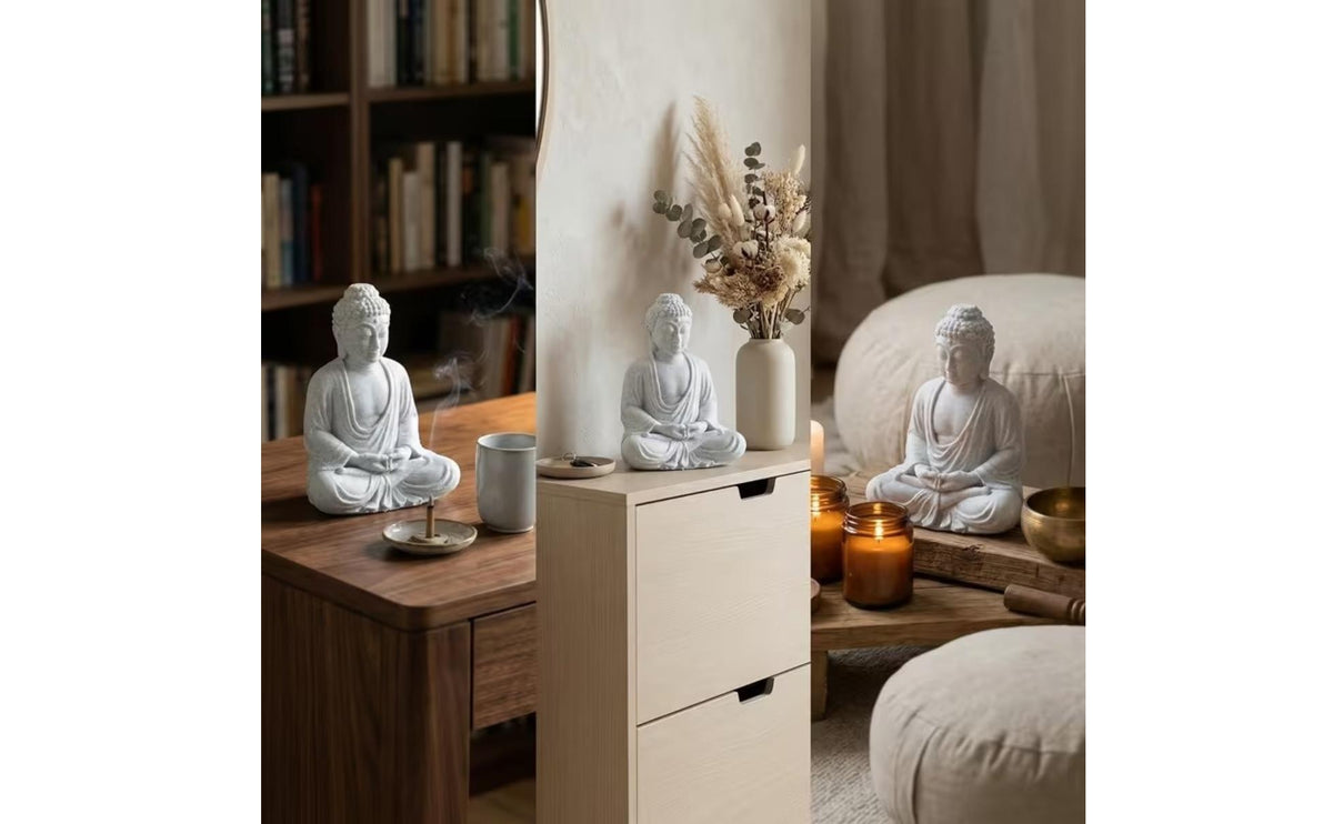 Meditating Buddha Statue Meditation Buddha Figurine Stone-Look Sculpture for Home Decor, Reading Corner, Office