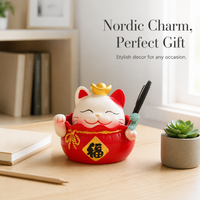Lucky Cat Pen Holder Ornament for Desk & Home Decor