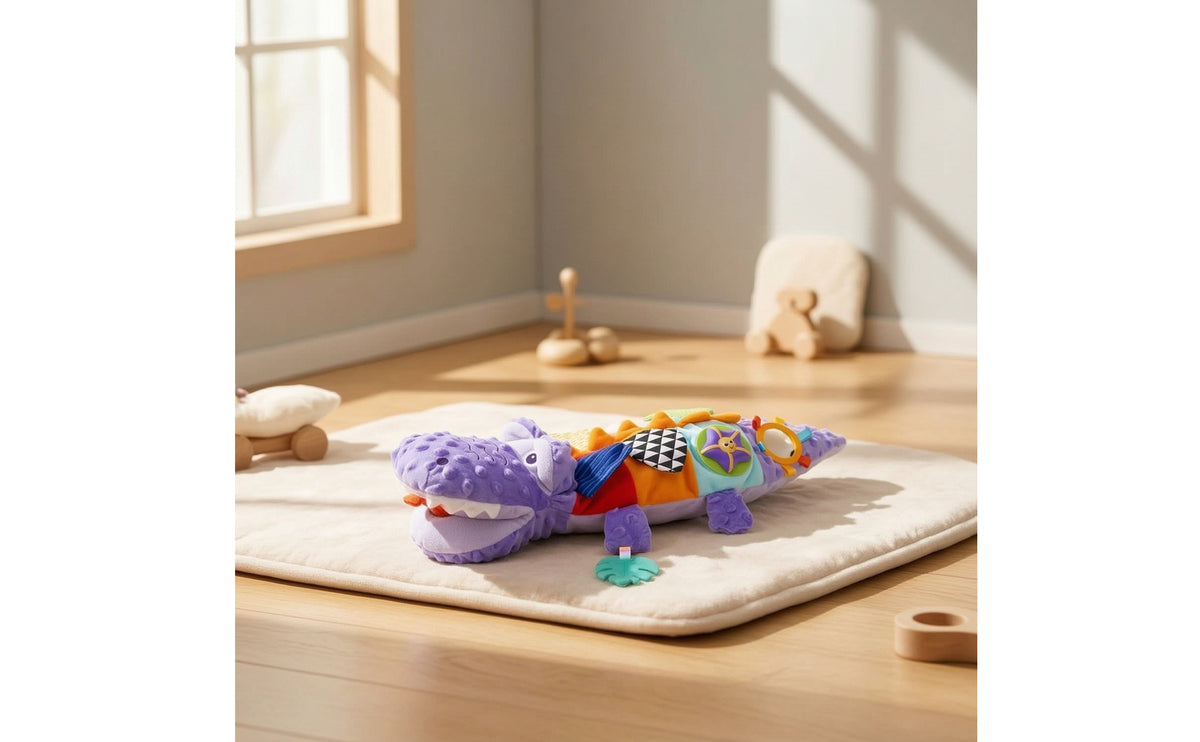 Soft Crocodile Cuddly Crocodile Toy with Mirror Huggable Stuffed Animal Educational for Babies, Tummy Time, Crib