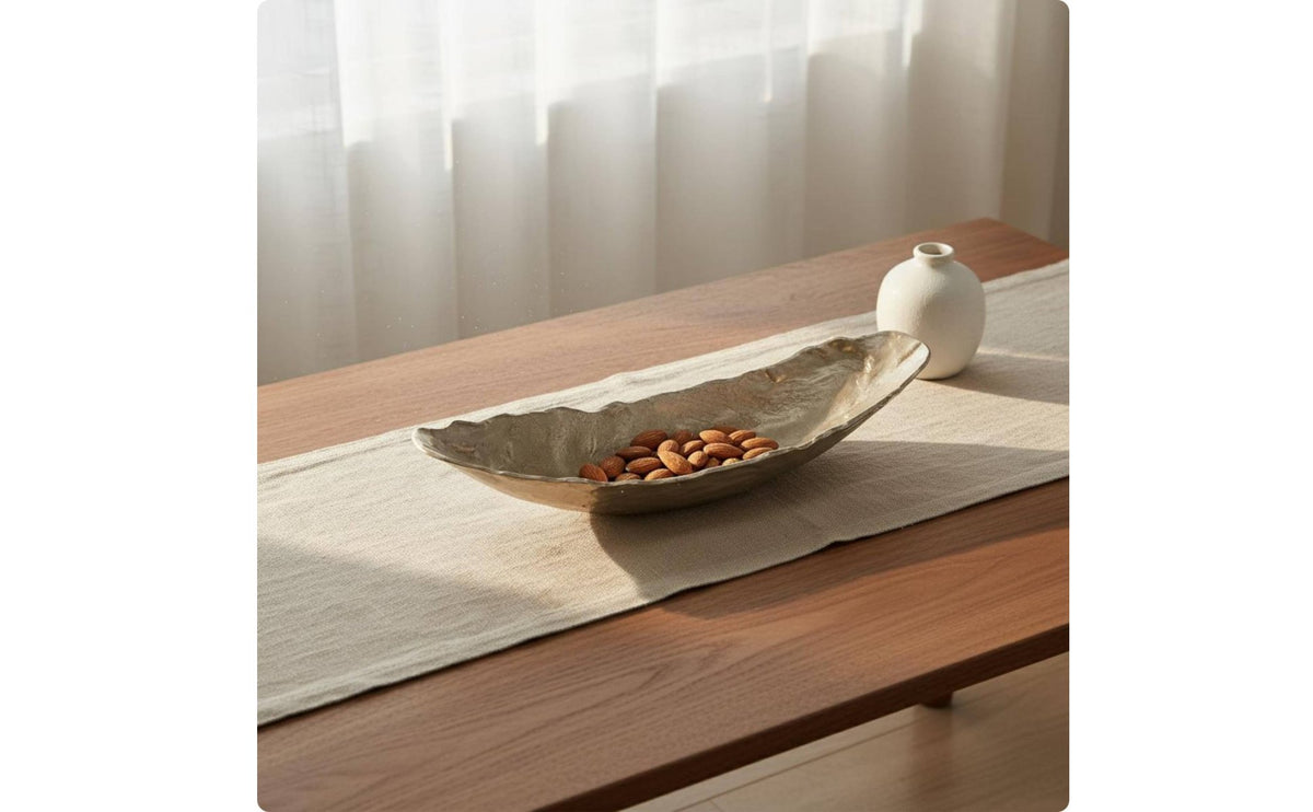 Hammered Metal Tray Decorative Elongated Silver Compact Tray Size Dining Decor for Desktop