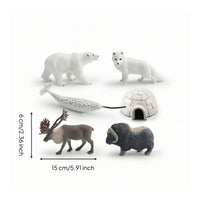 6 Pieces Arctic Animal Figures with igloos Miniature Arctic Animal Playset Educational Toy for Kids, Classroom