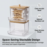 Acrylic Swab Dispenser with Bamboo Lid, Storage Jar Makeup Organiser, Vanity Organizer Clear Acrylic, Small Swab Container, Modern Minimalist