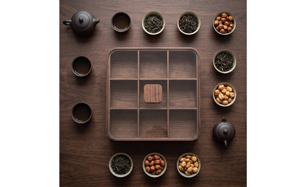 Tea Box with Glass Lid Solid Wood Tea Bag Organizer Rectangular for Hosts