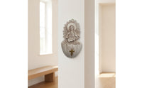 Catholic Holy Water Font with Cross Christian Holy Water Font Devotional Wall Pocket with Cross Sculpted for Prayer Corner, Entryway