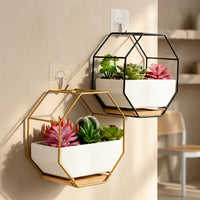 Plant Pots for Indoor Plant Pot Decor, Breathable Ceramic and Metal Planter for Air Plants, Octagonal Flower Pots for Home Office, Living Room