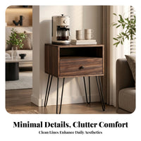Wood-Grain Finish Wooden Coffee Station Cabinet Black Metal Legs Coffee Station Cabinet Round Knob