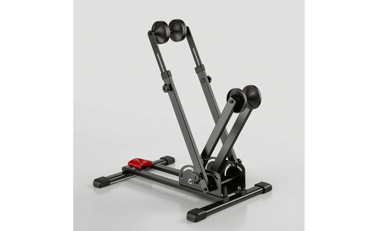 Space-Saving Two-Wheeler Parking Stand Anti-Slip Bike Stand with Adjustable Height Stable Foldable Bike Rack Heavy-Duty for Apartment