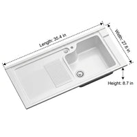 Synthetic Sink, White Compact Kitchen Sink, Single Bowl Quartz synthetic Stone Topmount Corner Design