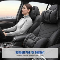 Round Car Headrest Pillow, Anti-Stain Leather, Ergonomic Lumbar Support, Pad Set, Universal Fit