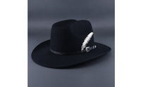 artificial Wool Hat Wide Brim Hat with Feather Structured Crown Fedora for Riders, Artists, Stage Performances, Costume Parties