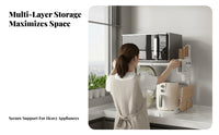 Space Saver Expandable Microwave Oven Rack Multifunctional Adjustable Countertop Storage Shelf Non-Slip Feet Expandable Microwave Stand Heavy Duty for Home Cooks, Homeowners, Students, Small Apartments, Pantry, Coffee Bar, Office
