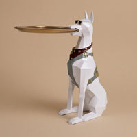 Doberman Tray Holder Faceted Resin Dog Tray Table Decorative Doberman Statue Table