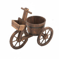 Carbonized Finish Wooden Planter Wagon Corrosion-Resistant Wooden Wagon Planter Rustic Design Outdoor Decor With Wheels for Gardeners, Plant Lovers, Homeowners, Garden, Balcony, Courtyard, Backyard