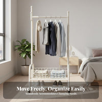 Mobile Design Rolling double-level Clothing Stand unattachedstanding Rolling Double Rod Clothes Organizer minimalist design Garment Rack Easy Assembly for Apartment Dwellers, Homeowners, Bedroom, Entryway, Laundry Room, Walk-in Closet
