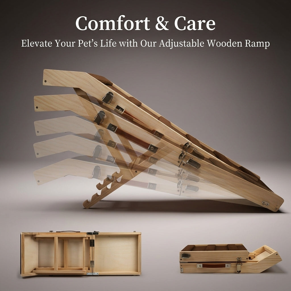 Dog Ramp for Bed and Sofa with Adjustable Height, Portable Foldable Pet Steps for Small Sturdy Home Furniture Access for Elderly Pets