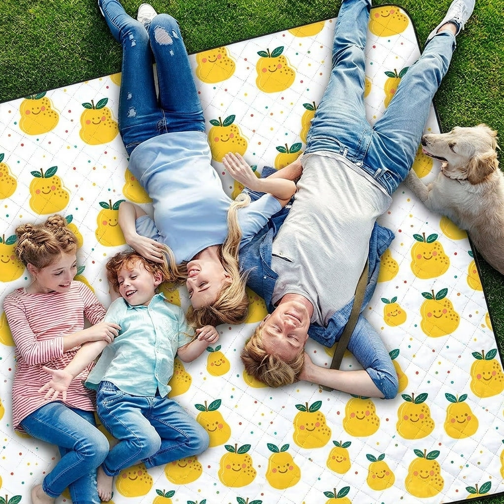 Picnic Blanket with Soft Flannel Top and Rolled Straps, Waterproof Play Mat for Outdoor Use, Large Camping Mat, Machine Washable Beach Blanket