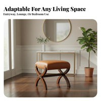 Western design Upholstered Entryway Bench sturdy Wood Frame Low Stool Genuine Leather Seat Footrest Multifunctional for Homeowners, Renters, Interior Designers, Hallway, Living Room, Bedroom, Commercial Spaces