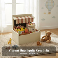 Wooden Market Stall Toy Includes Register Kids Grocery Store Playset Role-Playing Fun Wooden Market Stand Playset for Preschool, Daycare, Nursery