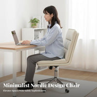 Height Adjustable Armless Rolling Chair with Ribbed Back 360-Degree Swivel Upholstered Armless Rolling Chair High-Density Cushion Vanity Stool Internationally Certified Gas Lift for Home Office Workers, Students, Adults, Study Room, Bedroom