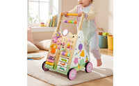 Wooden Infant Push Pusher Educational Wooden Pusher with Activity Panel Developmental Walking Toy for Nursery