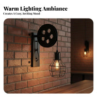 Pulley Wall Lamp Adjustable Height Industrial Cage Wall Light Retro Design Industrial Cage Light for Restaurant, Living Room, Bedroom