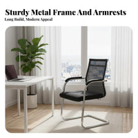 Minimalist Design Mesh Back Sled Base Armchair Heavy Duty Mesh Back Sled Chair Comfortable Armrests Office Furniture High-Density Foam Cushion for Students, Reception Guests, Visitors, Study Room