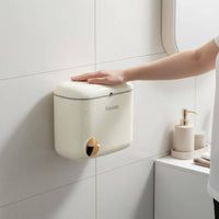 Wall Mounted Trash Can Hanging Trash Can Semi-Automatic Slide Cover Waste Bin for Washroom, Under Sink