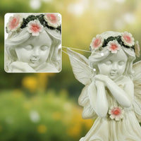 Solar Garden Angel Statue Lighted Garden Angel with Solar Panel Statue with LEDs Weather Resistant Hand-Painted for Flower Bed