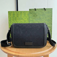 Travel Bag with Leather Trim and Polyester Lining, Monogram Shoulder Bag for Men and Women, Small Square Crossbody Bag, Everyday Casual Style