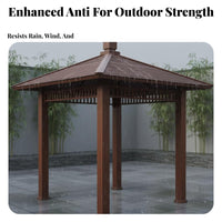 Four-Cornered Pergola Traditional Chinese & Design Rigid Roof Gazebo Climbing Fruit Trellis Garden Pavilion for Homeowners, Families, Courtyard